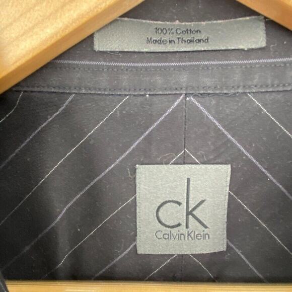 Calvin Klein Shirt Mens 17.5 Extra Large Black Striped Button Up Long Sleeve - Picture 4 of 10